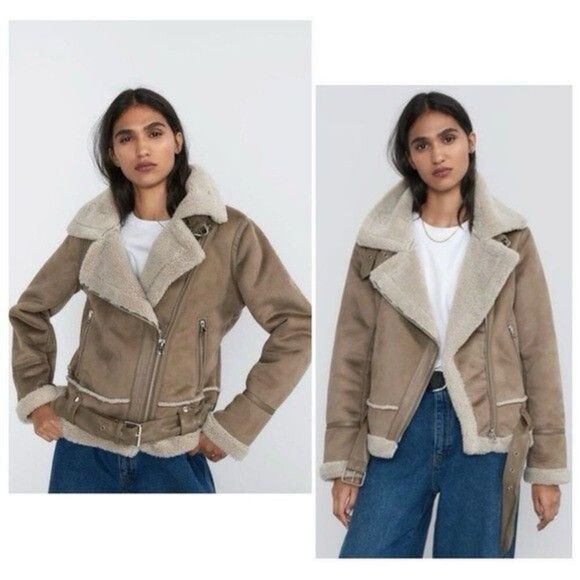 Women's Tan Shearling Jacket - Picture 1 of 6